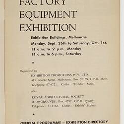 Catalogue - Factory Equipment Exhibition, Melbourne, Sep-Oct 1966