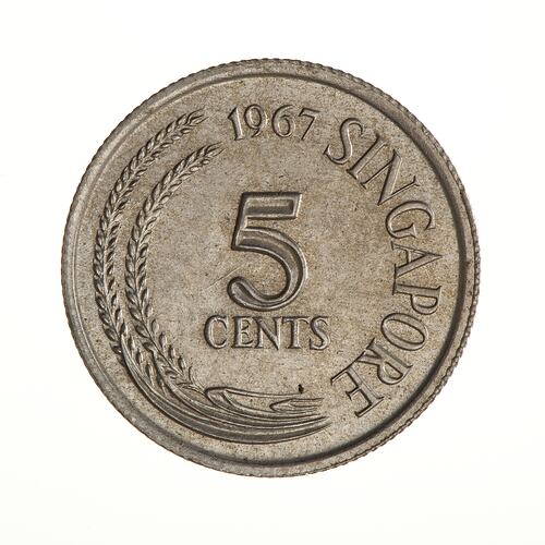Coin - 5 Cents, Singapore, 1967
