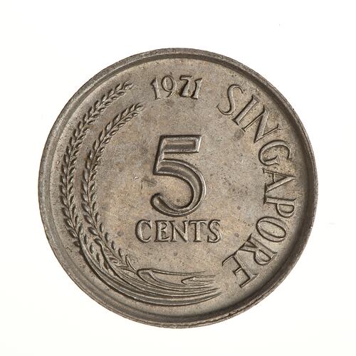 Coin - 5 Cents, Singapore, 1971