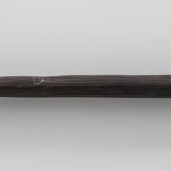 Dark wooden spear with sharp point.