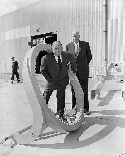 Steelweld Pty Ltd, Two Men with Earth Moving Equipment, West Footscray, Victoria, 1958