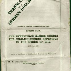 Leaflet - 'The Experience Gained During the English-French Offensive in the Spring 1917', World War I, 15 Oct 1917