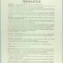 Notice - 'Fremantle', 'SS Stratheden', 5 Dec 1961