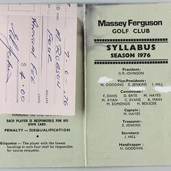 Syllabus - Massey-Ferguson Golf Club, Sunshine, Victoria, 1976