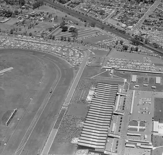 Negative - Aerial View of Sandown Racecourse & Surrounding Suburb, Springvale, Victoria, 27 Dec 1969