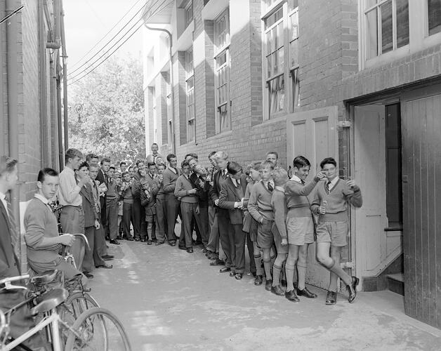 Swinburne Technical College, Boys Outside a Building, Kew, Victoria, 11 Mar 1959