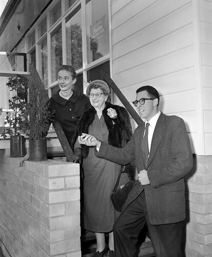 Phelan Ready Built Home, Group Outside House, Mount Martha, Victoria, 13 May 1959