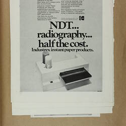 Advertisement for radiography featuring printing machine.