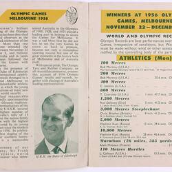 Booklet - '1956 Olympic Games Results & Records', 1956