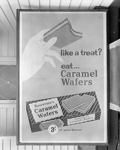 Clarke Advertising, Rowntree's Caramel Wafers Advertising Poster, Victoria, 21 Sep 1959
