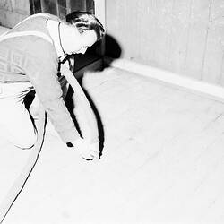 Negative - Rocla Pipes, Man using a Hose, Brunswick, 21-22 Sep 1957