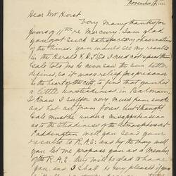 Digital Copy - Letter, Henry Chamberlain Russell to George Denton Hirst, 12 Nov 1894