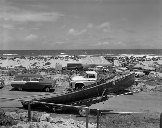 Cars & Boats Parked Along a Beach Road, Victoria, 13 Dec 1959