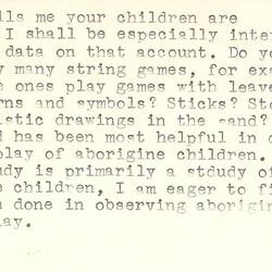 Letter - Dorothy Howard, to Unknown Recipient, Enquiry into the Games Played by Aboriginal Children, 1955