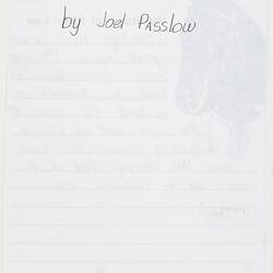 Letter - My Story of Phar Lap, Joel Passlow, 1999 (Page 2 of 2)