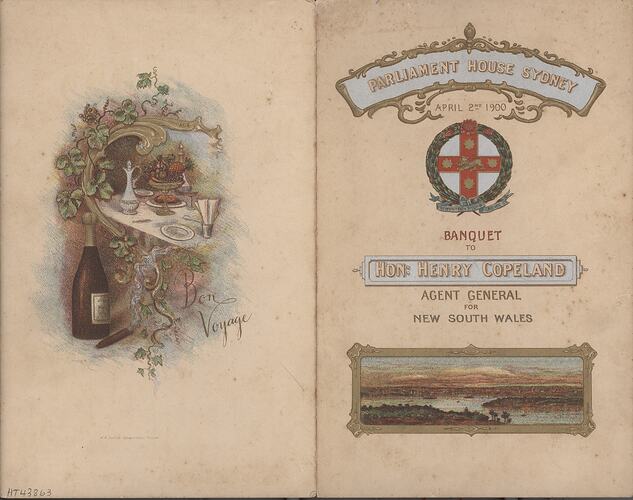 Menu - Banquet to Honour Henry Copeland, Agent General for New South Wales, 2 Apr 1900