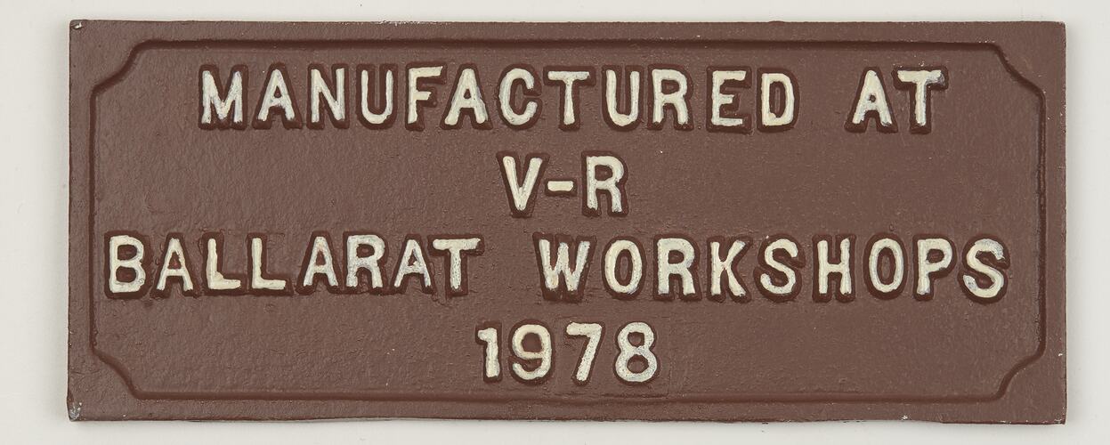 Rolling Stock Plate - VR Workshops, 1978