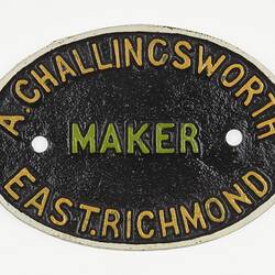 Builders Plate - A. Challingsworth, East Richmond