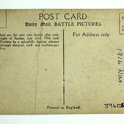 Back of photograph showing postcard proforma.