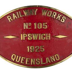 Locomotive Builders Plate - Queensland Government Railways, Ipswich, Queensland, 1925
