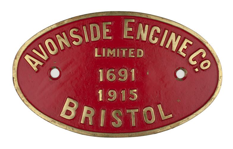 Locomotive Builders Plate - Avonside Engine Co. Ltd, Bristol, England, 1915