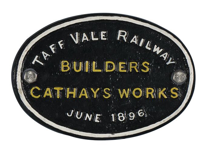 Locomotive Builders Plate - Taff Vale Railway, Cathays Works, 1896