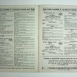 Inside pages of knitting book showing patterns.