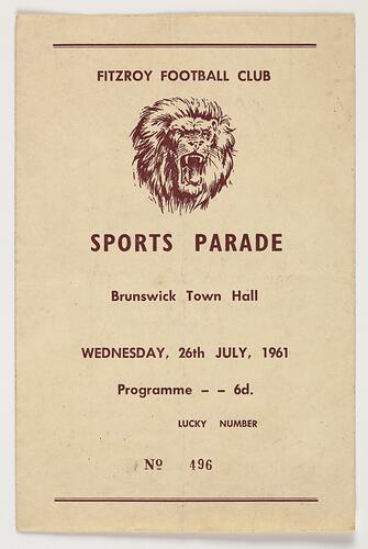 Theatre Programme - 'Sports Parade', Fitzroy Football Club, Brunswick Town Hall, Melbourne, 26 Jul 1961, Front