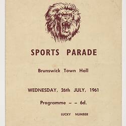 Theatre Programme - 'Sports Parade', Fitzroy Football Club, Brunswick Town Hall, Melbourne, 26 Jul 1961, Front