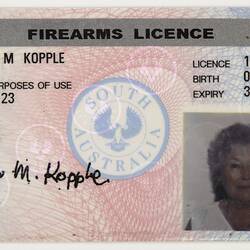 Firearms Licence - Class A, Bernice Kopple, South Australia, Expiry 31 May 1998, Obverse