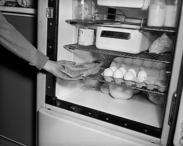 Packaged Eggs In a Refrigerator, Melbourne, Victoria, 1956