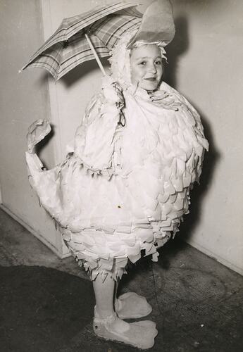 Merle Hathaway in Duck Costume, The Courier Office, Sturt Street, Ballarat, circa 1959