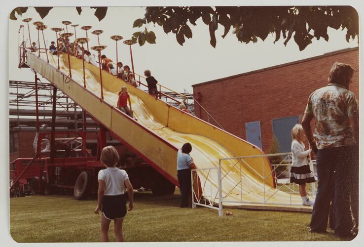 Photograph - Kodak Australasia Pty Ltd, Spectators & Slide, Christmas Party, Coburg, Dec 1979