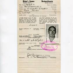 Driver's Licence - Lindsay Motherwell, South Africa, 18 Apr 1969