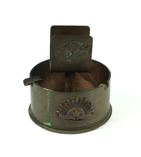 Ashtray made from recycled artillery shell.
