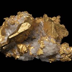 Gold crystals on pale quartz.