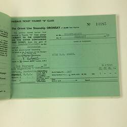 HT 54683, Passenger Ticket - SS Oronsay, Issued to Miss B A Adams, 3 Feb 1959 (MIGRATION), Document, Registered