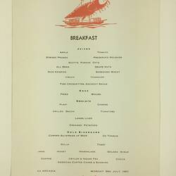 Menu - Breakfast, SS Arcadia, 3 Jul 1967