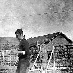 Negative - Boy Kicking Football, Ormond, Victoria, circa 1930