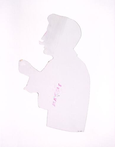 Silhouette of moustached man in transparent plastic.