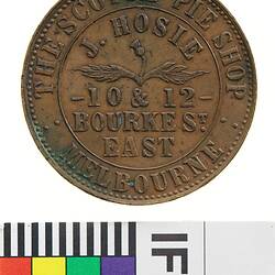 Token - 1 Penny, J. Hosie, The Scotch Pie Shop, Melbourne, Victoria, Australia, 1862