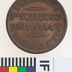 Token - 1 Penny, John Andrew & Co, Drapers, Melbourne, Victoria, Australia, 1862