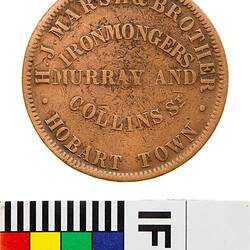 Token - 1 Penny, H.J. Marsh & Brother, Ironmongers, Hobart, Tasmania, Australia, circa 1855