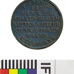 Token - Halfpenny, Thomas Stokes, Diesinker, Token Maker & Medallist, Melbourne, Victoria, Australia, circa 1862