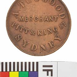 Token - 1 Penny, Alfred Toogood, Rainbow Tavern, Sydney, New South Wales, Australia, 1855