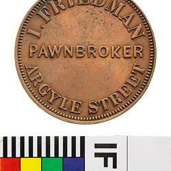 Token - 1 Penny, I. Friedman, Pawnbroker, Hobart, Tasmania, Australia, 1857