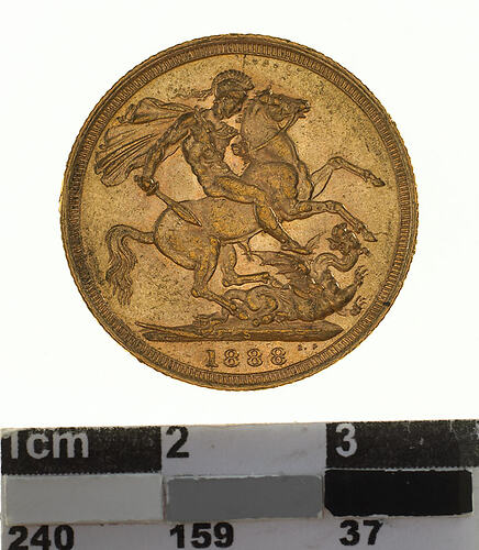 Coin - Sovereign, New South Wales, Australia, 1888, photographed by Museums Victoria