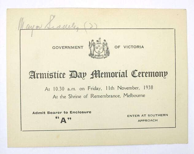 Ticket - Armistice Day Memorial Ceremony