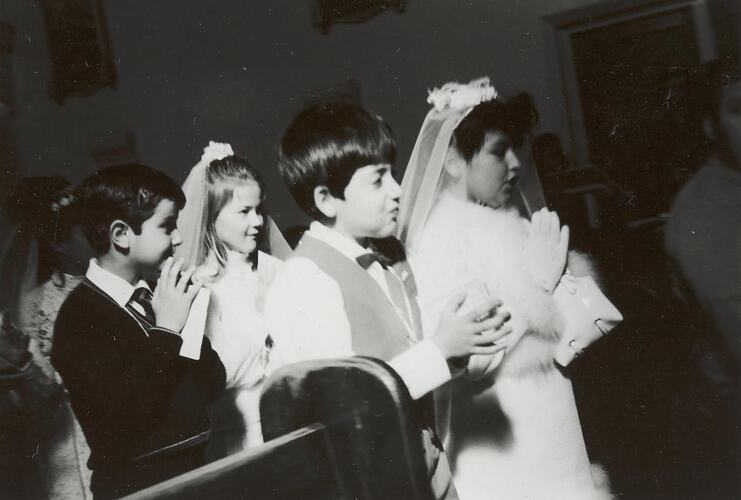 Digital Photograph - Two Boys & Two Girls at their First Communion, St Josephs Catholic Church, Port Melbourne, 1975