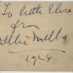 Digital Photograph - Reverse of Autographed Card, Dame Nellie Melba, 1925
